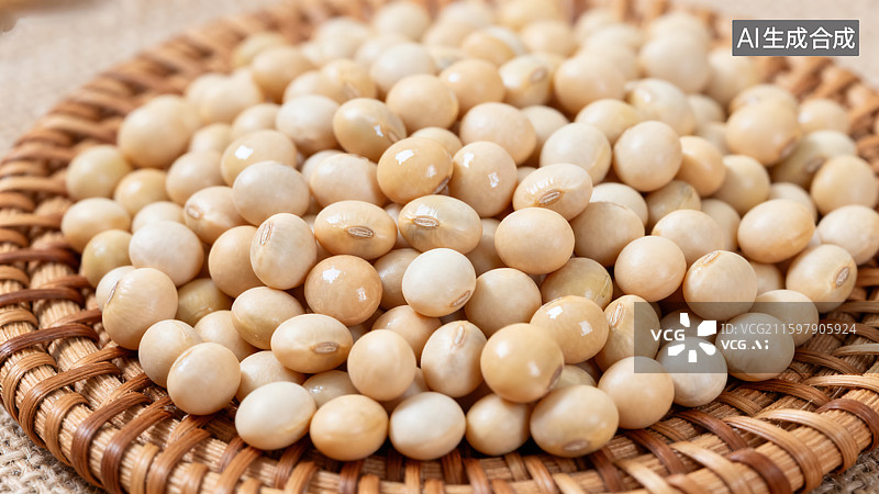 【AI数字艺术】质朴丰收的竹编筐装大豆场景图片素材