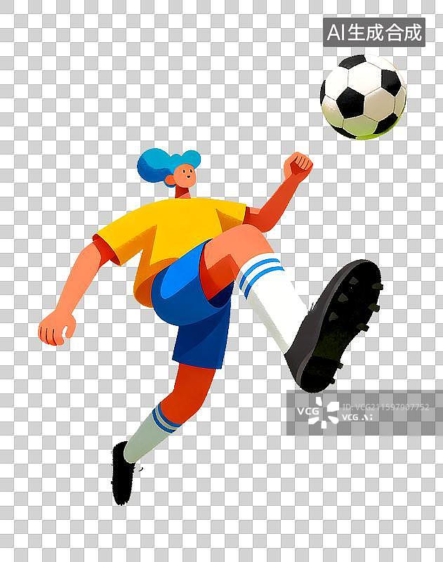 【AI数字艺术】踢足球的人扁平风潮流插画免抠元素图片素材