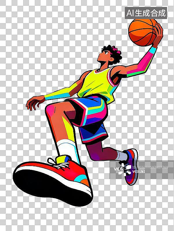 【AI数字艺术】打篮球的运动员扁平风潮流插画免抠元素图片素材