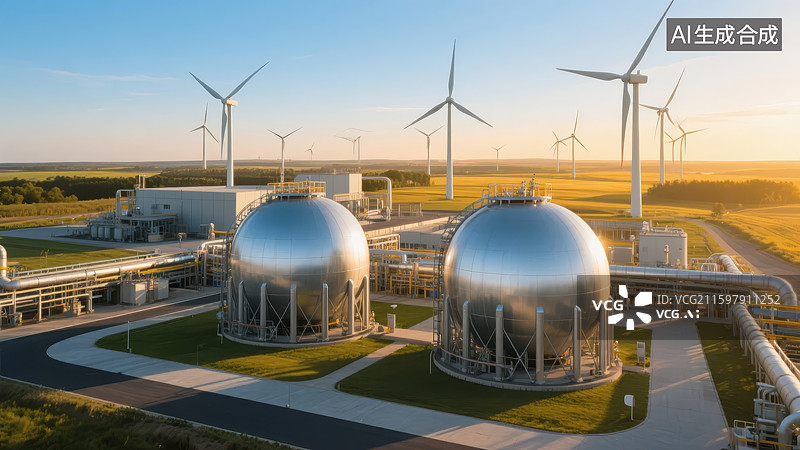 【AI数字艺术】风力发电与储气设施图片素材