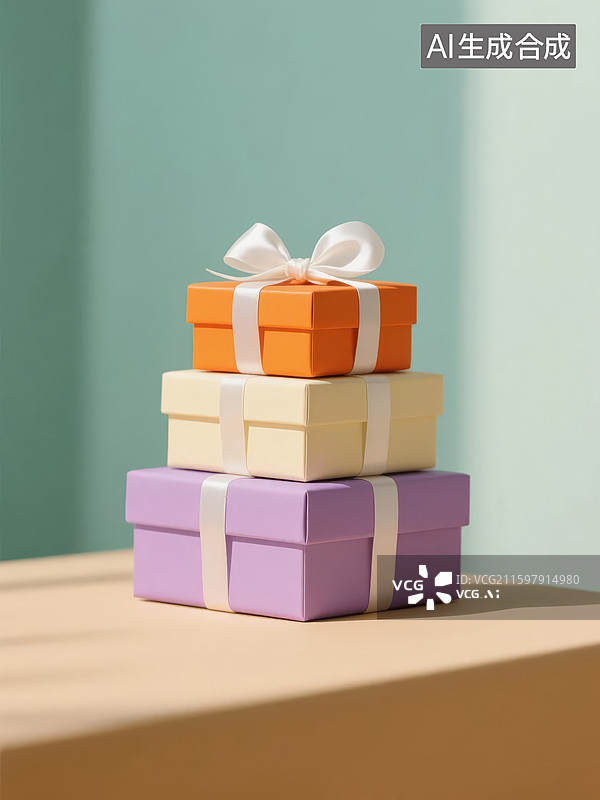 【AI数字艺术】三色礼盒堆叠展示图片素材