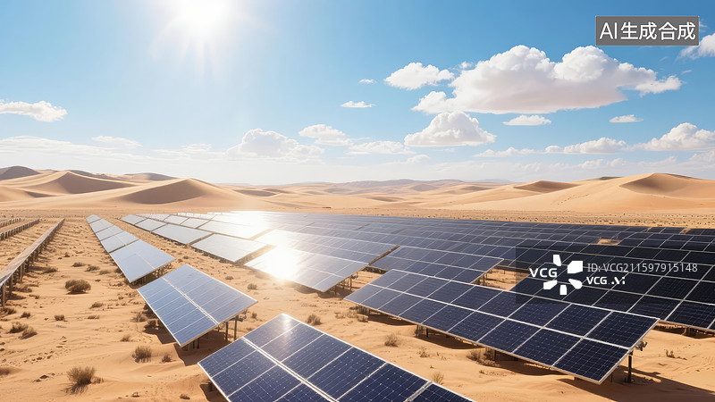 【AI数字艺术】沙漠中的太阳能电站图片素材