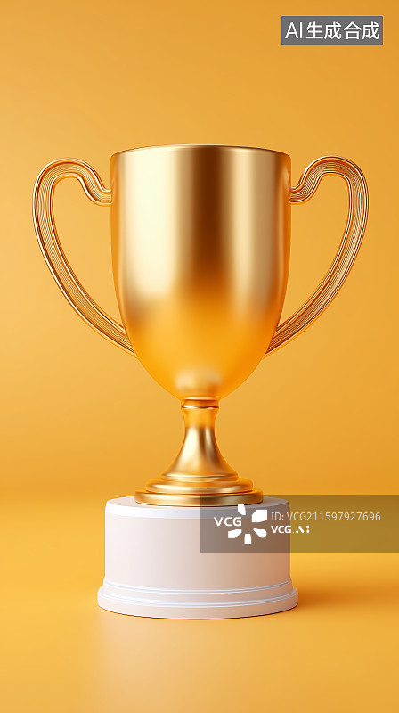 【AI数字艺术】金色奖杯置于黄色背景之上图片素材
