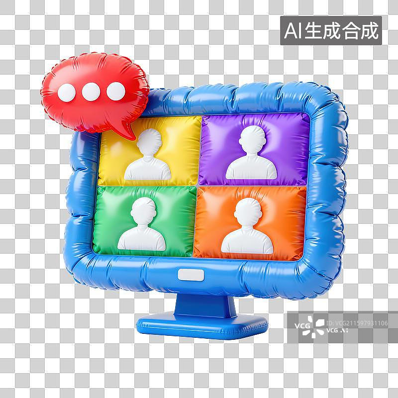 【AI数字艺术】3D三维膨胀气球风格卡通视频会议界面显示屏对话聊天气泡对话框元素图片素材