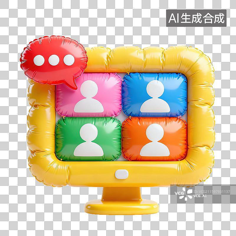 【AI数字艺术】3D三维膨胀气球风格卡通视频会议界面显示屏对话聊天气泡对话框元素图片素材