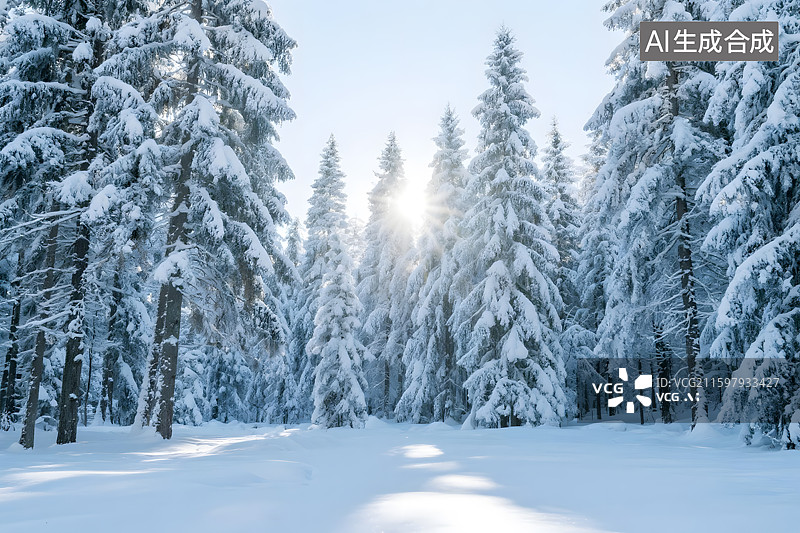【AI数字艺术】冬日雪林静谧风光图片素材