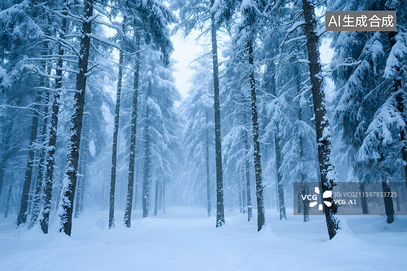 【AI数字艺术】冬日雪林静谧风光图片素材