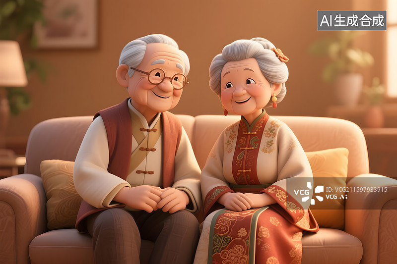 【AI数字艺术】慈祥老年夫妇温馨合影图片素材