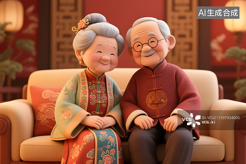 【AI数字艺术】慈祥老年夫妇温馨合影图片素材