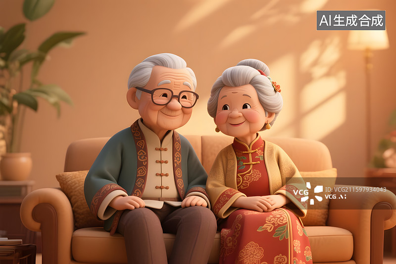 【AI数字艺术】慈祥老年夫妇温馨合影图片素材
