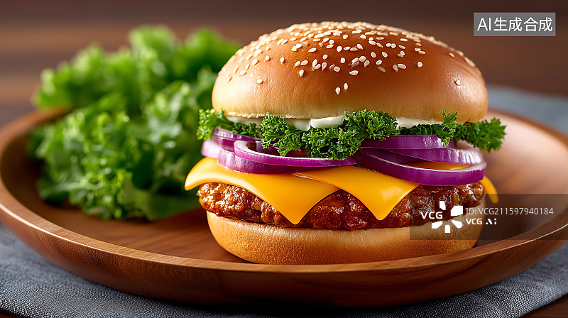 【AI数字艺术】美味汉堡包特写图片素材