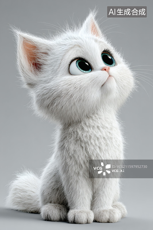 【AI数字艺术】卡通风格，一只毛茸茸的可爱猫咪图片素材