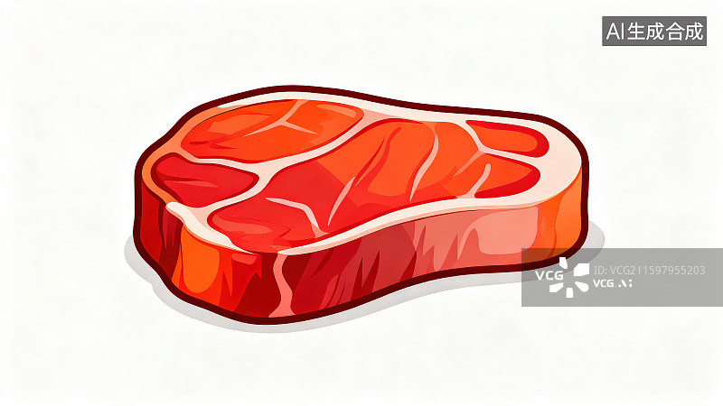 【AI数字艺术】白色背景下的卡通手绘牛排牛肉图案图片素材