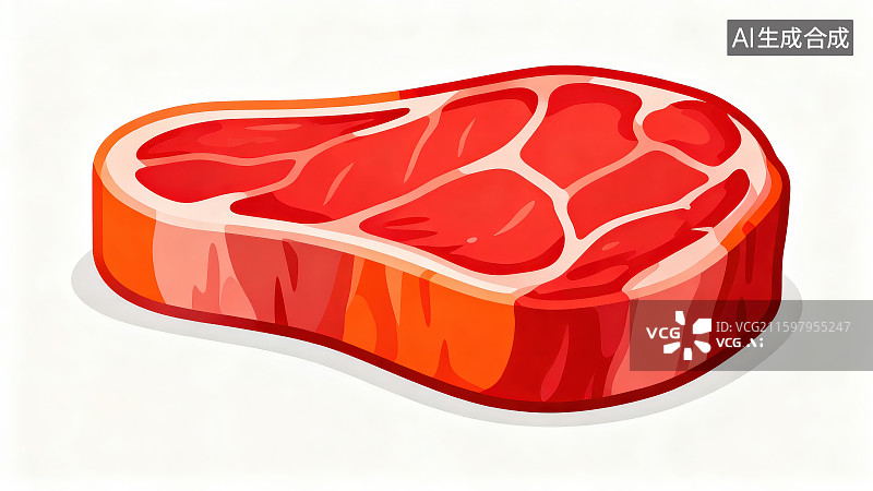 【AI数字艺术】白色背景下的卡通手绘牛排牛肉图案图片素材