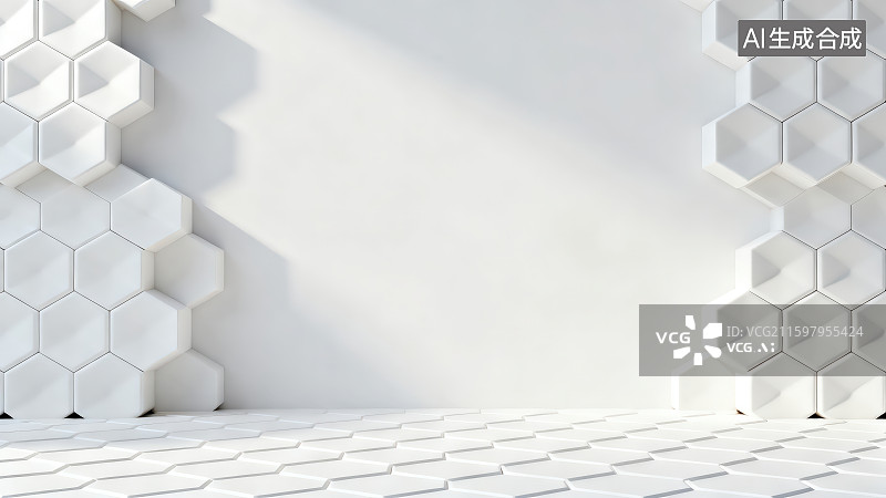 【AI数字艺术】3D渲染六边形蜂窝状立体图案白色背景图片素材