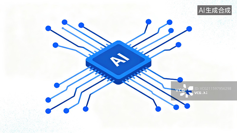 【AI数字艺术】白色背景下的线条画蓝色电路板线路板人工智能AI智慧芯片元素图片素材
