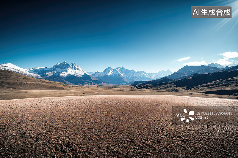 【AI数字艺术】蓝天映衬下的高原荒漠风光图片素材