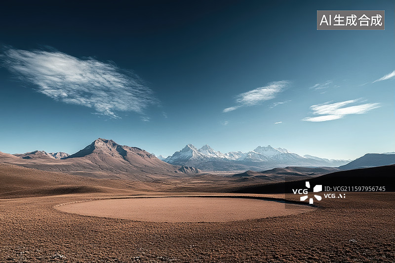 【AI数字艺术】蓝天映衬下的高原荒漠风光图片素材