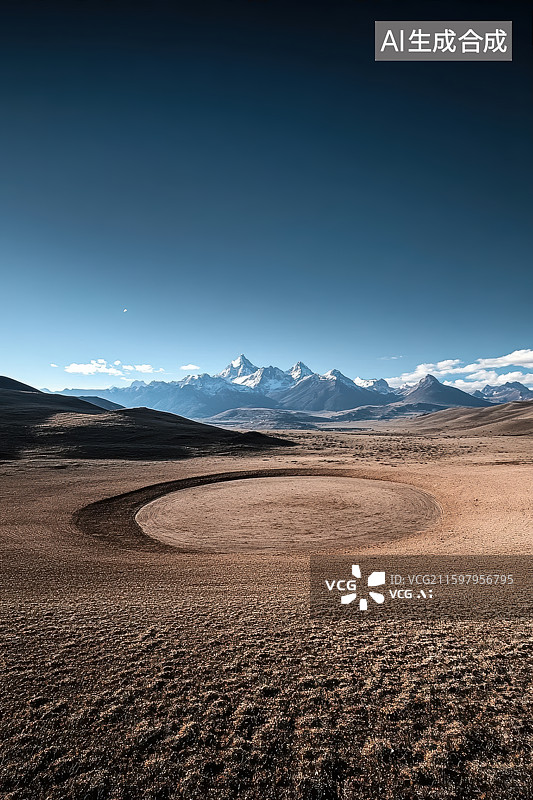 【AI数字艺术】蓝天映衬下的高原荒漠风光图片素材