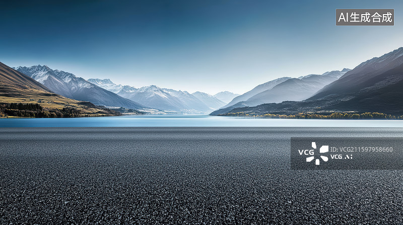 【AI数字艺术】雪山湖泊自然风光与道路平台图片素材