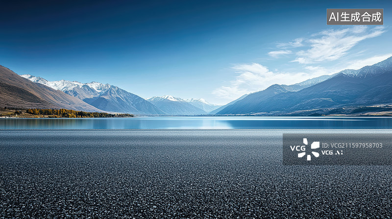 【AI数字艺术】雪山湖泊自然风光与道路平台图片素材