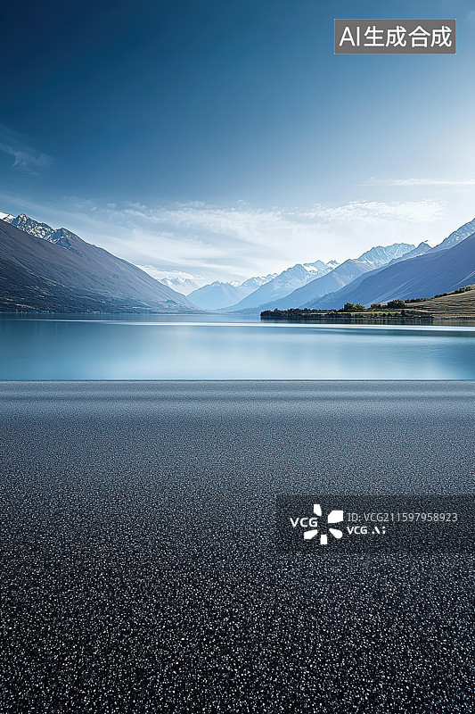 【AI数字艺术】雪山湖泊自然风光与道路平台图片素材