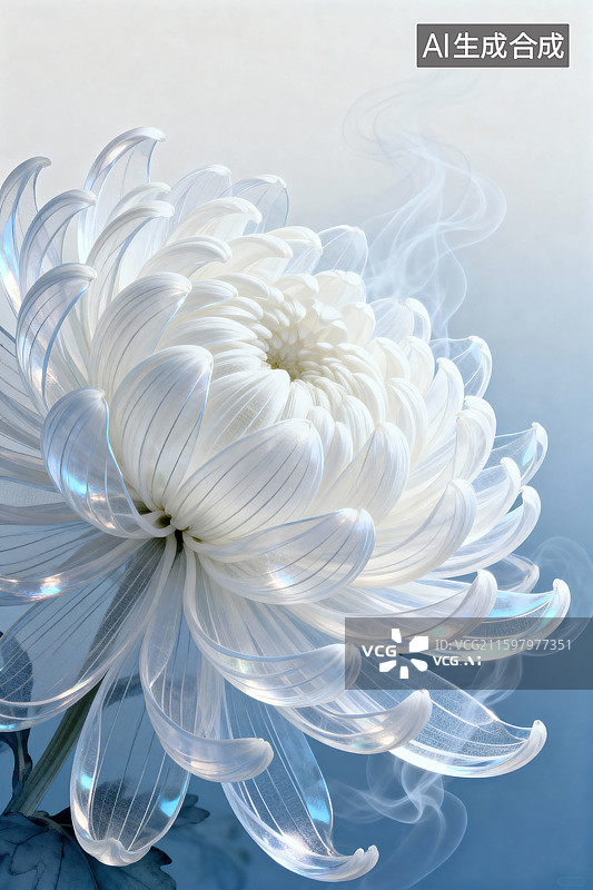 【AI数字艺术】透明质感白菊与烟雾艺术意境创作图片素材