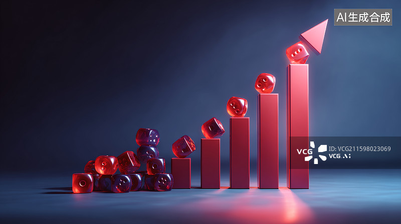 【AI数字艺术】红色柱状体上升箭头象征风险投资与收益增长图片素材