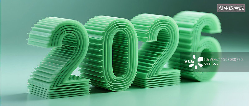 【AI数字艺术】绿色层叠数字2026立体造型图片素材