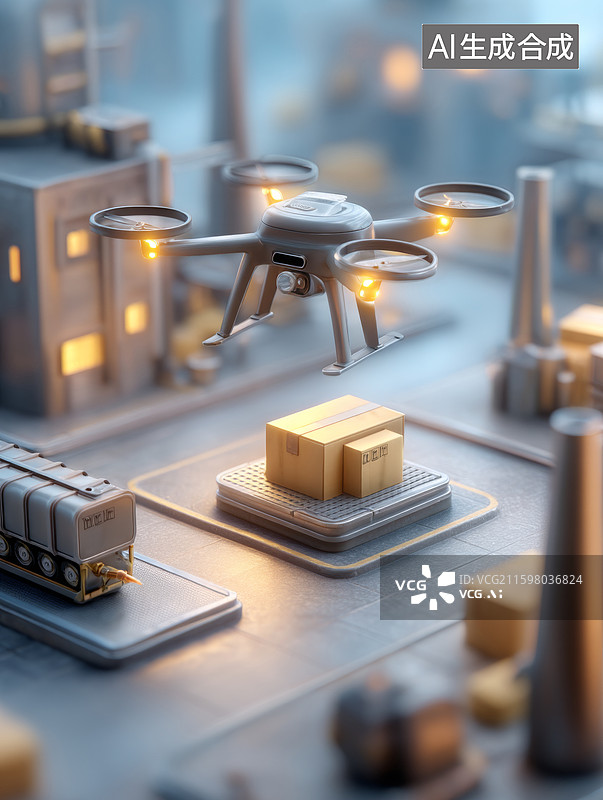 【AI数字艺术】无人机送货场景图片素材