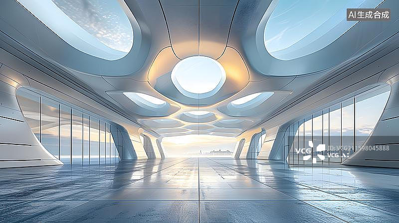 【AI数字艺术】汽车广告背景图-建筑物背景广场地面 未来感建筑的艺术空间 几何空间建筑抽象的建筑艺术景观图片素材