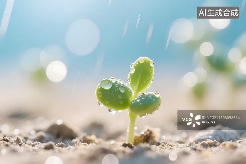 【AI数字艺术】雨中的萌芽图片素材