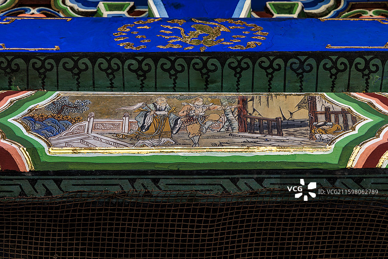 蒙古国乌兰巴托市兴仁寺檐下彩绘图片素材