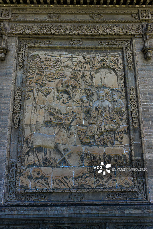 蒙古国乌兰巴托市兴仁寺砖雕影壁南极仙翁图片素材