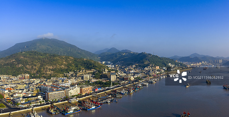 浙江宁波象山石浦渔港古城晨曦航拍图片素材
