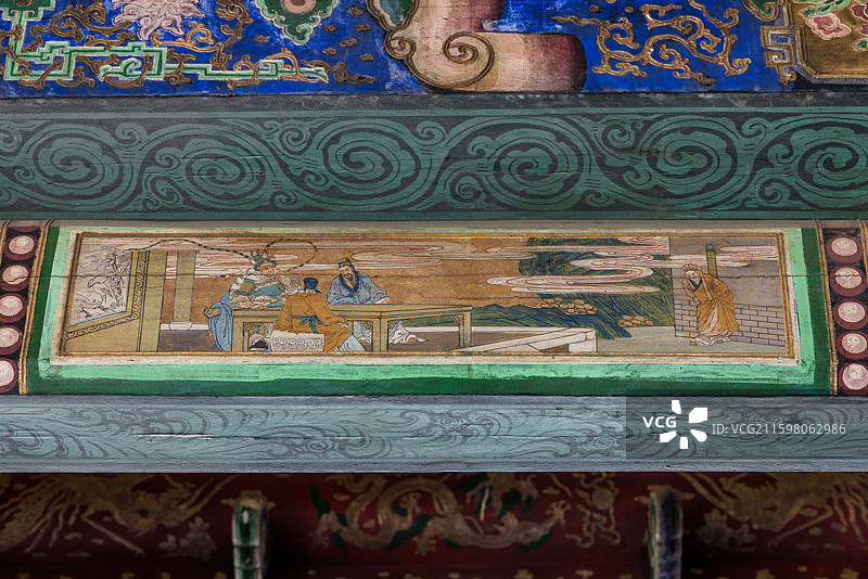 蒙古国乌兰巴托市兴仁寺檐下彩绘图片素材