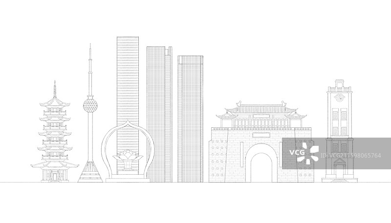 徐州城市地标建筑插画线稿图片素材