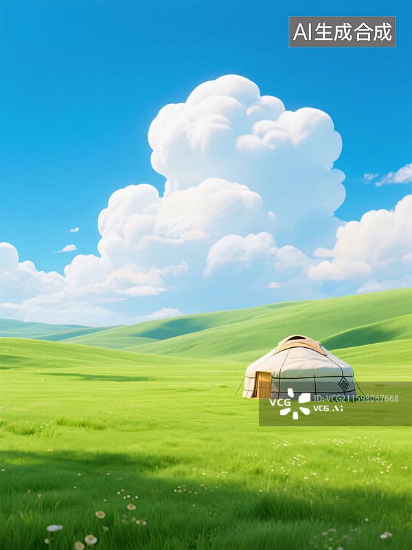 【AI数字艺术】草原上的蒙古包图片素材