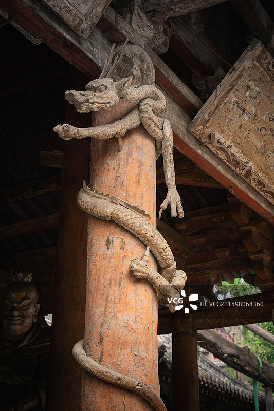 晋祠圣母殿和龙柱图片素材