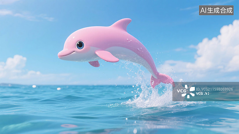 【AI数字艺术】粉色海豚跃出海面图片素材