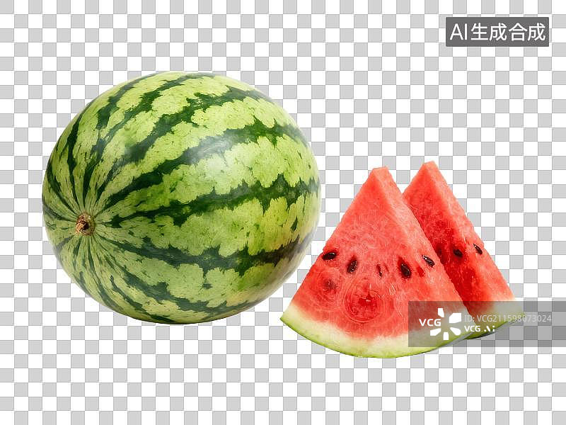 【AI数字艺术】新鲜的西瓜及其切片图片素材