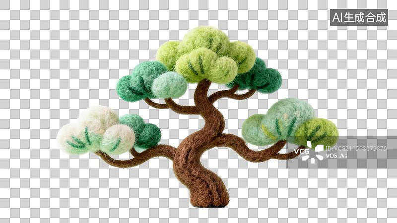 【AI数字艺术】3D毛毡手工松树图片素材