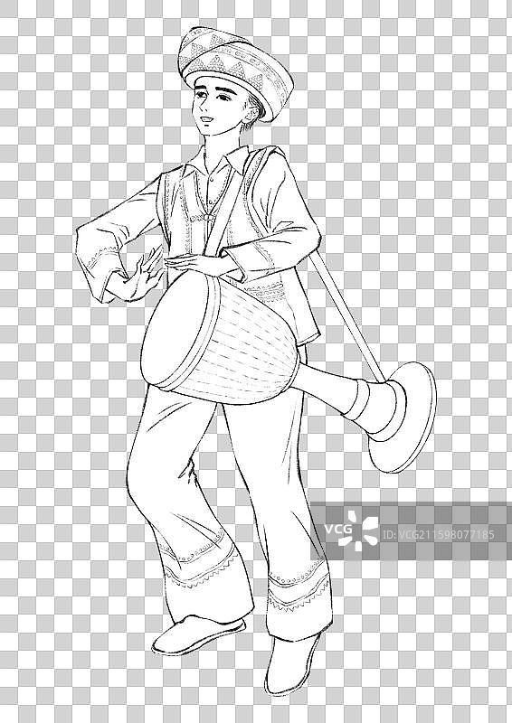 56民族，云南少数民族拉祜族，线稿。图片素材