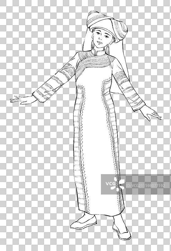 56民族，云南少数民族拉祜族，线稿。图片素材