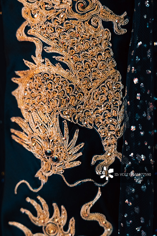礼服上的龙纹式样，新中式时装秀，绣花图片素材