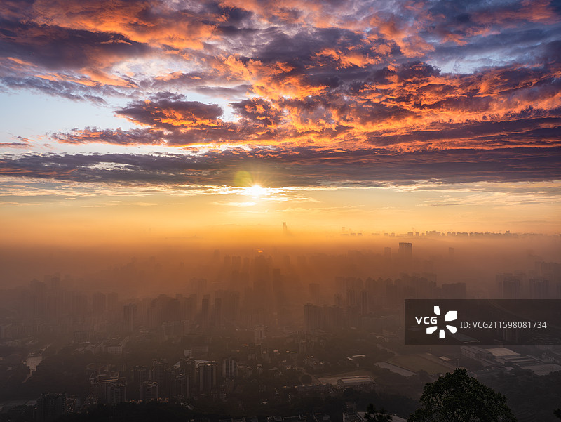 歌乐山果园观景台日出图片素材