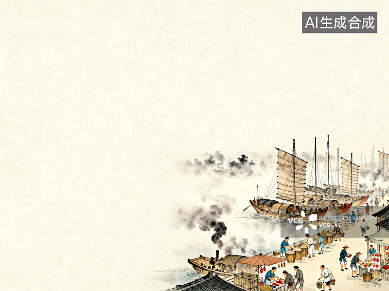 【AI数字艺术】传统中式河畔场景图图片素材