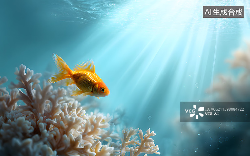 【AI数字艺术】海洋珊瑚群里一只小鱼在游动图片素材