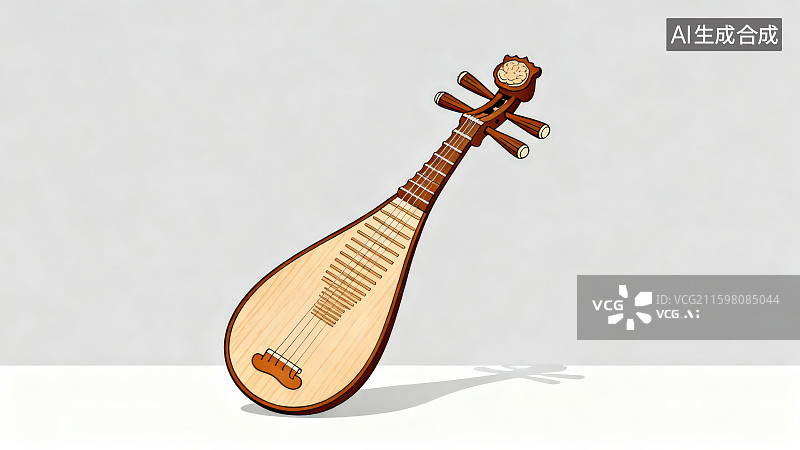 【AI数字艺术】白色背景下的手绘风格中国乐器琵琶图片素材