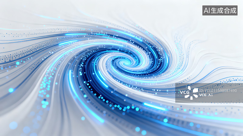 【AI数字艺术】蓝白色线条粒子构成的螺旋状图案科技抽象背景图片素材